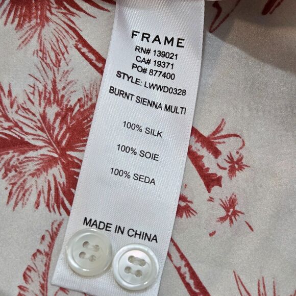 FRAME Silk Dress Womens Size XS Long Sleeve Mini Tropical Toile Ivory/Cream/Red - Picture 13 of 13